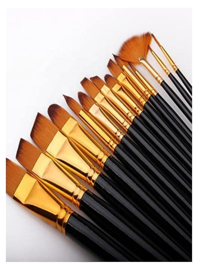 H B MSALA (DEVICE) Acrylic Paint Brushes Set 12 Pieces, Nylon Bristle Paintbrushes for Acrylic Painting, Oil and Watercolor Brushes for Body Face, Arts Crafts and Painting Supplies Gifts Artists (Gold) - Image 1
